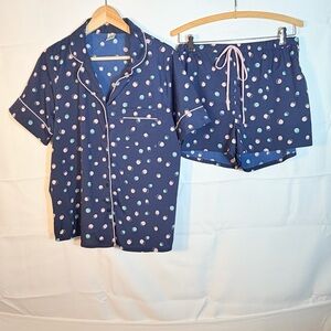 Japna Lounge Navy Polka Dot Pajama Set Top Shorts Large Lounge Sleep Playful Fun